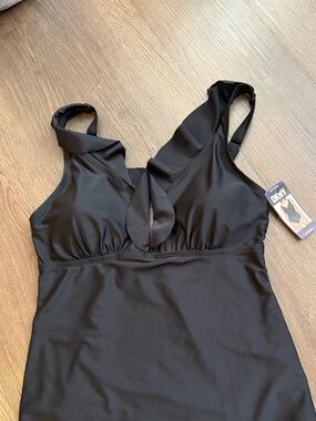 DKNY Black Ruched Bathing Suit Top